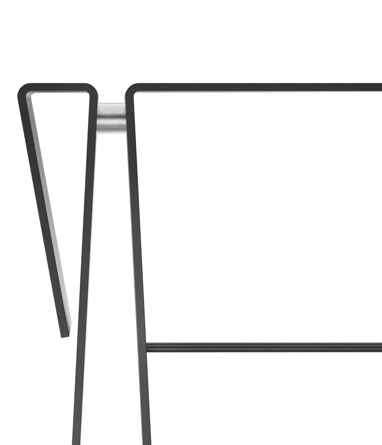 Alt-Text: "`Detailaufnahme einer schwarzen Absperrung mit elegantem Design und klaren Linien`."
