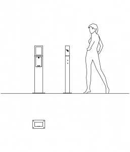 Alt-Text: Eine schematische Darstellung von Aschern, mit einer stehenden Person daneben, die Blick auf die Geräte wirft.