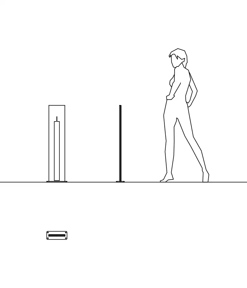 Alt-Text: Silhouette einer Person, die neben einem Fahrradständer und einer Reifenpumpe steht, ideal für die Förderung des Radverkehrs.