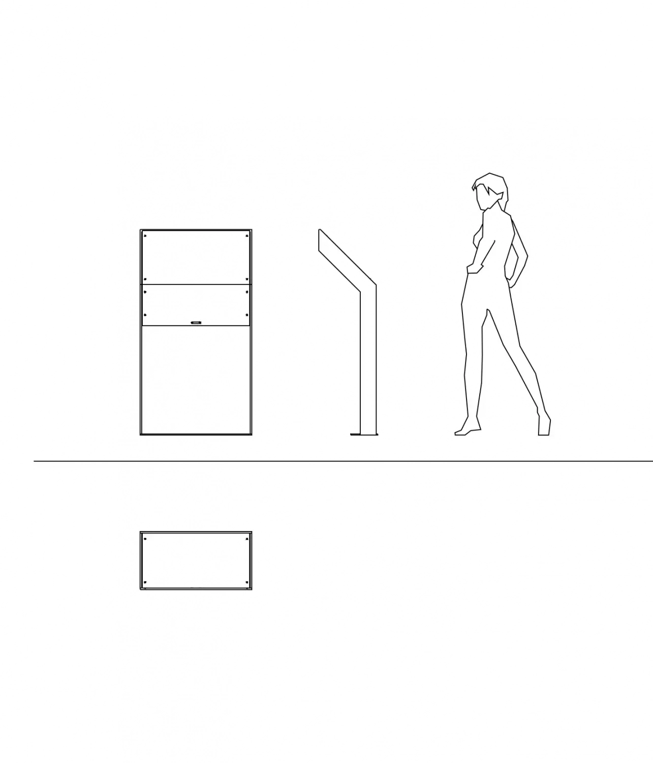 Alt-Text: Linienstil-Illustration von Hinweisschildern, einschließlich eines großen Schilds und eines kleineren, zusammen mit einer stilisierten Figur, die an ihnen vorbeigeht.