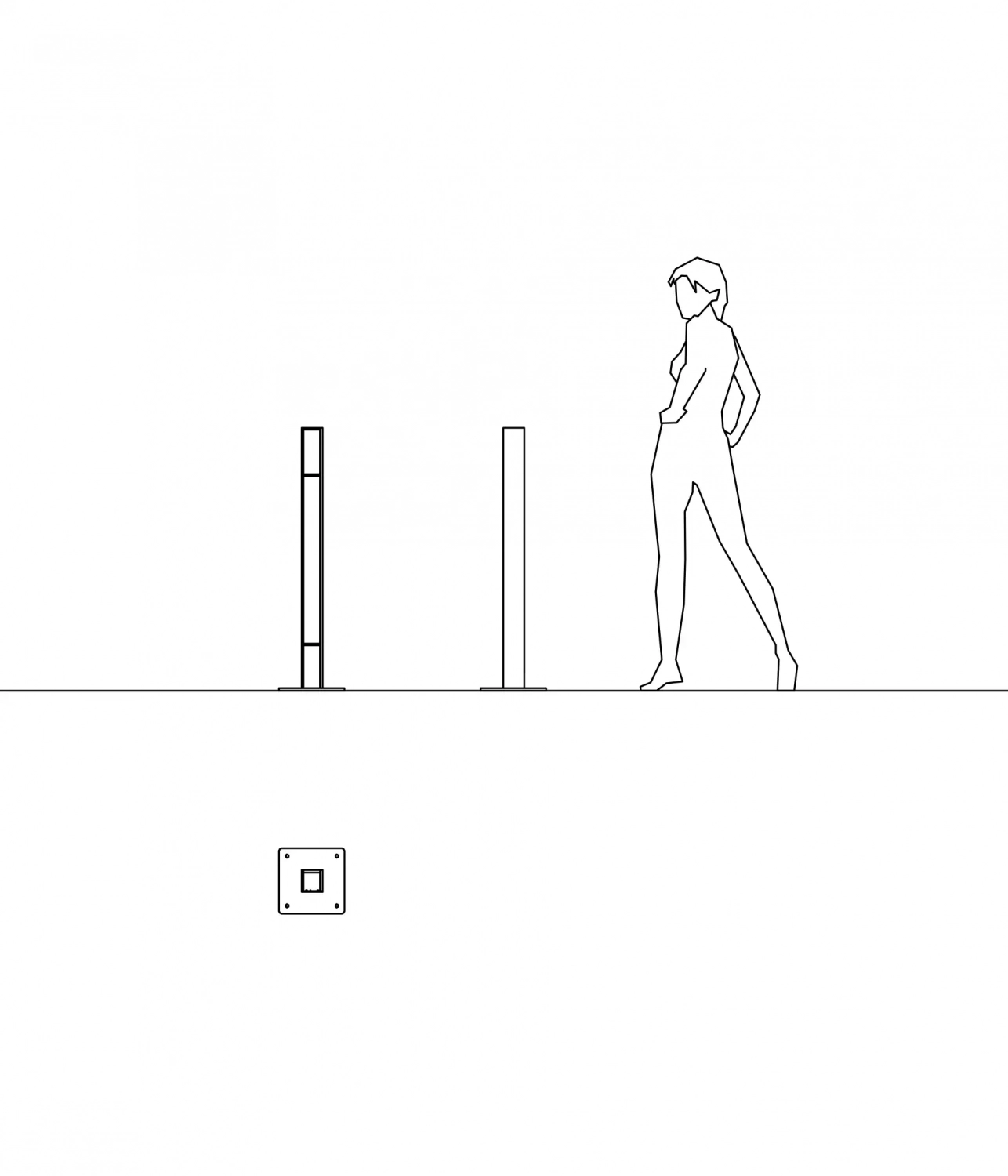 Illustration von Pollern mit einer Person, die vorbeigeht, auf einem einfachen Hintergrund.